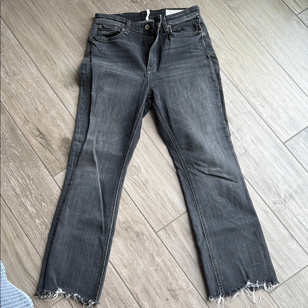 rag & bone Blackened Gray Straight-Leg Jeans with Frayed Hem